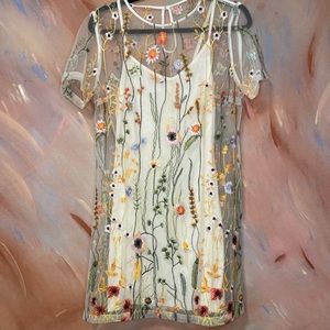 Lucy Paris Floral overlay dress with cream jersey slip (size MEDIUM)